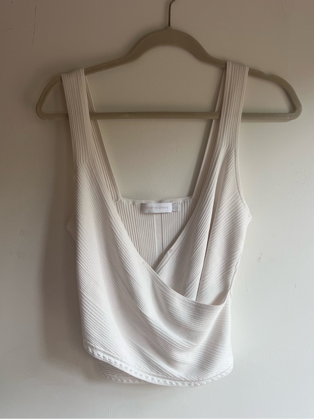 Jonathan Simkhai White Ribbed Wrap Tank Top